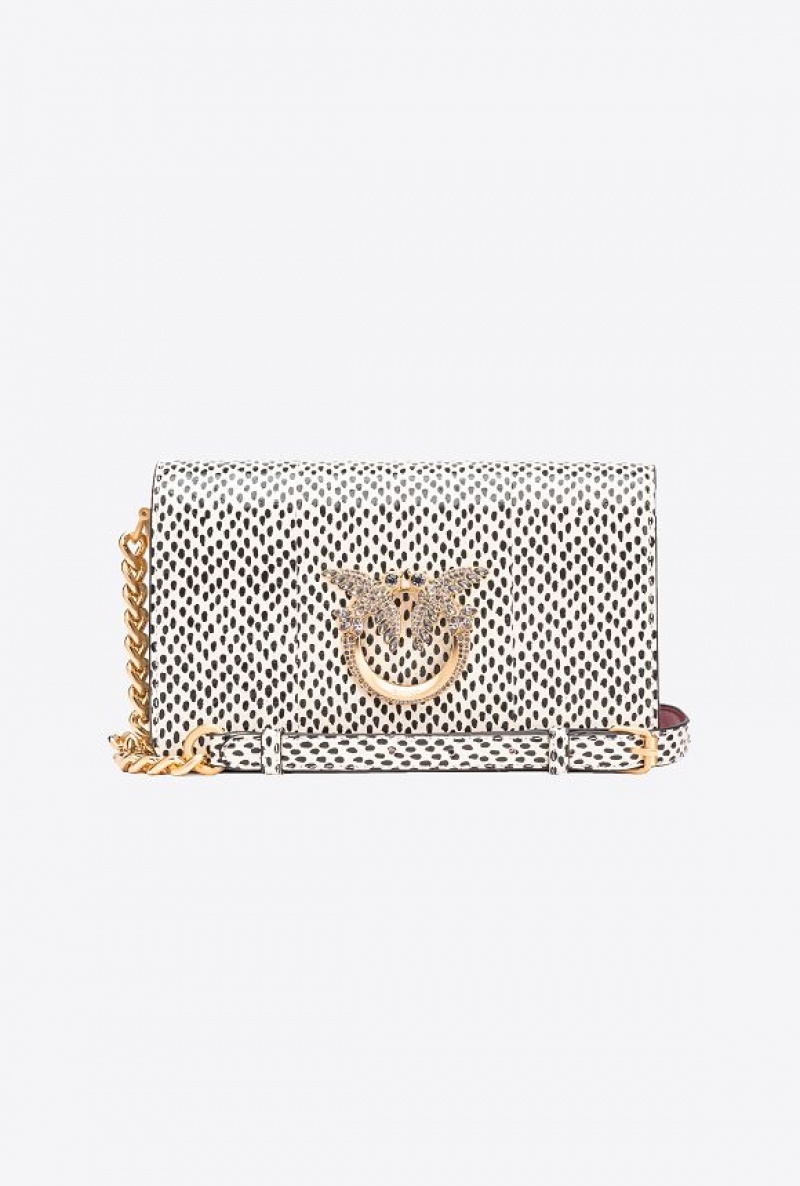 Pinko Pinko Galleria Mini Love Bag Click In Polka Dot-printed Reptile Skin WHITE/BLACK-BRUSHED GOLD | SN-PKO32804