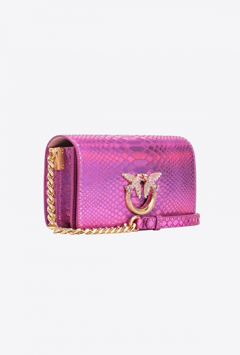 Pinko Pinko Galleria Mini Love Bag Click In Holographic Reptile Skin LAMINATED PINK-BRUSHED GOLD | SN-PKO32941