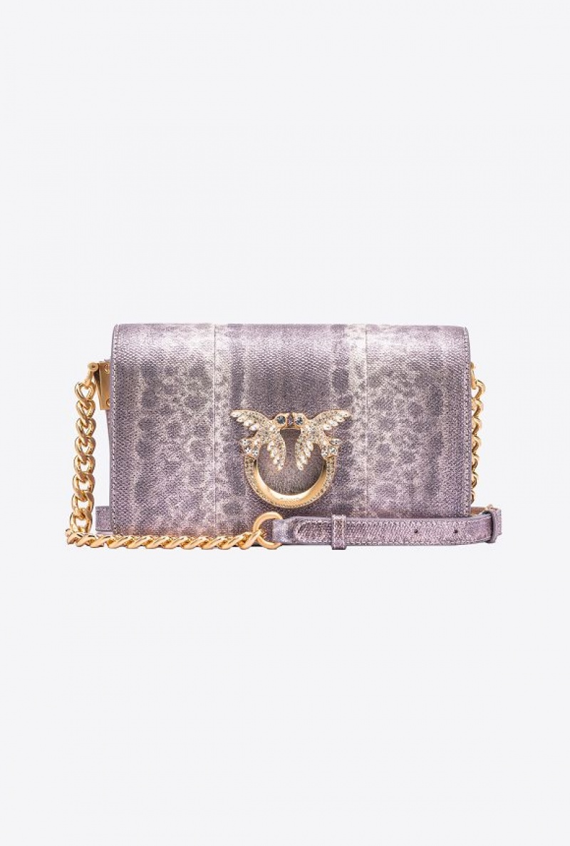 Pinko Pinko Galleria Mini Love Bag Click In Microdot Laminated Reptile Skin LILAC BROWN-BRUSHED GOLD | SN-PKO32943