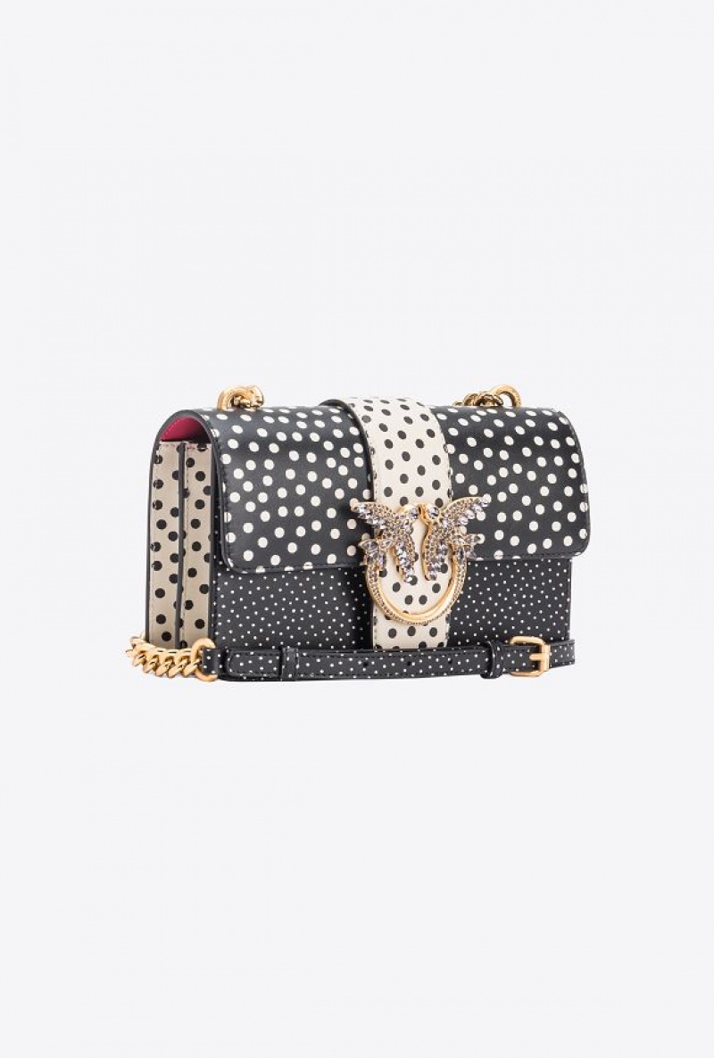 Pinko Pinko Galleria Mini Love Bag One In Polka Dot Print BLACK/WHITE-OLD SILVER | SN-PKO32665