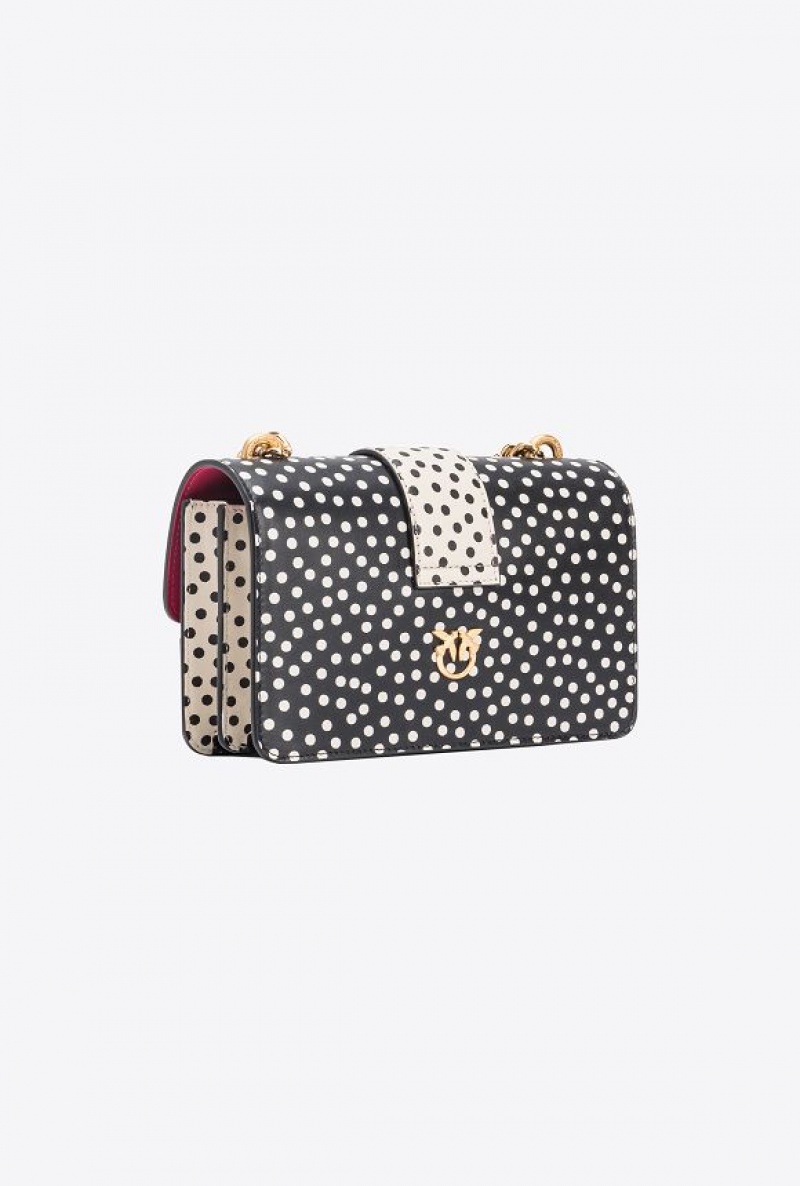 Pinko Pinko Galleria Mini Love Bag One In Polka Dot Print BLACK/WHITE-OLD SILVER | SN-PKO32801