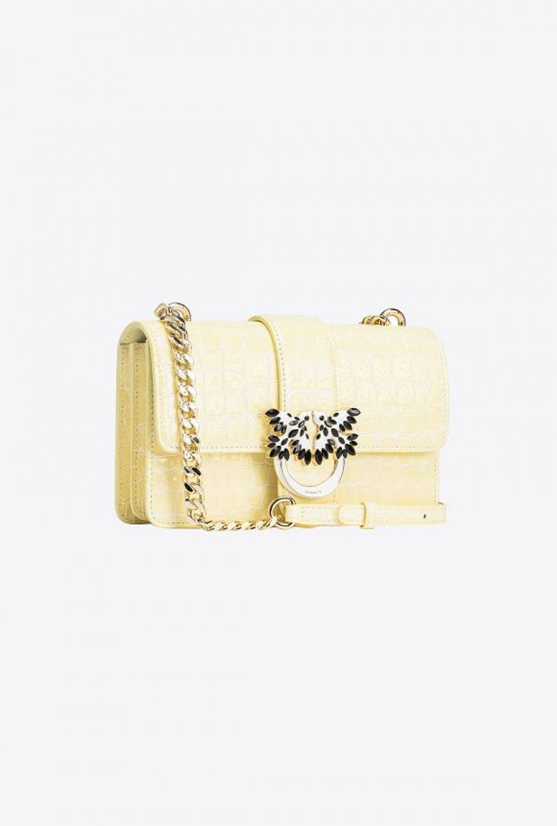 Pinko Pinko Galleria Mini Love Bag One In Shiny Crocodile-print Leather S14L | SN-PKO32909