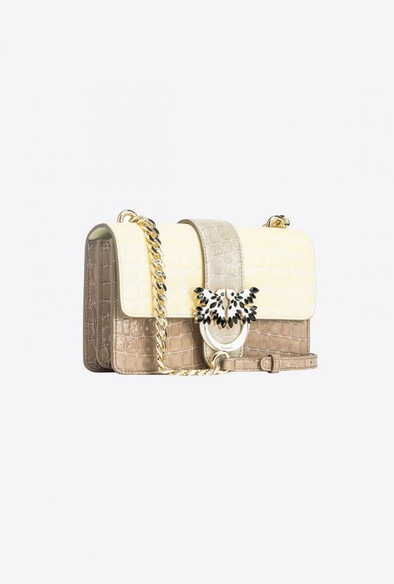 Pinko Pinko Galleria Mini Love Bag One In Shiny Two-tone Crocodile-print Leather S14L | SN-PKO32916