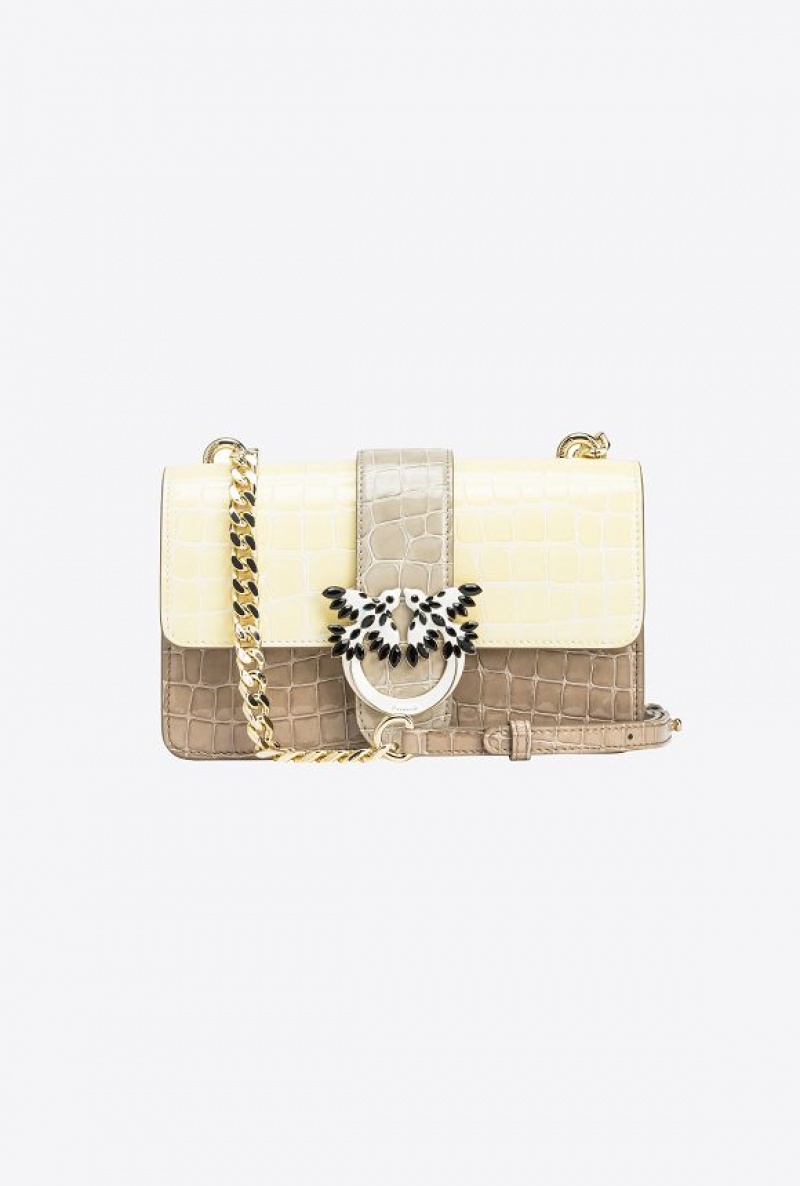 Pinko Pinko Galleria Mini Love Bag One In Shiny Two-tone Crocodile-print Leather S14L | SN-PKO32916