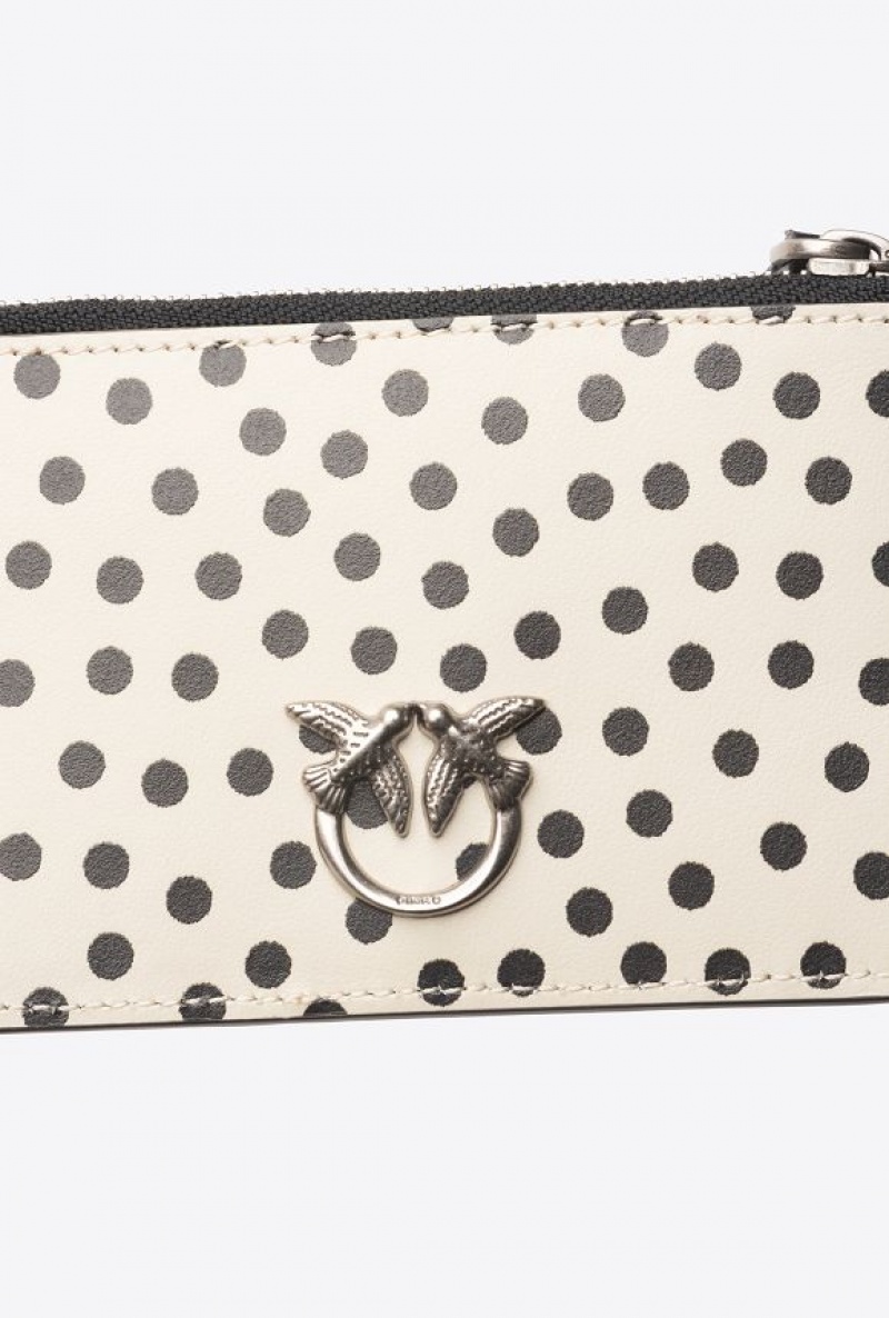 Pinko Pinko Galleria Polka-dot Card Holder With Zip BLACK/WHITE-OLD SILVER | SN-PKO34296