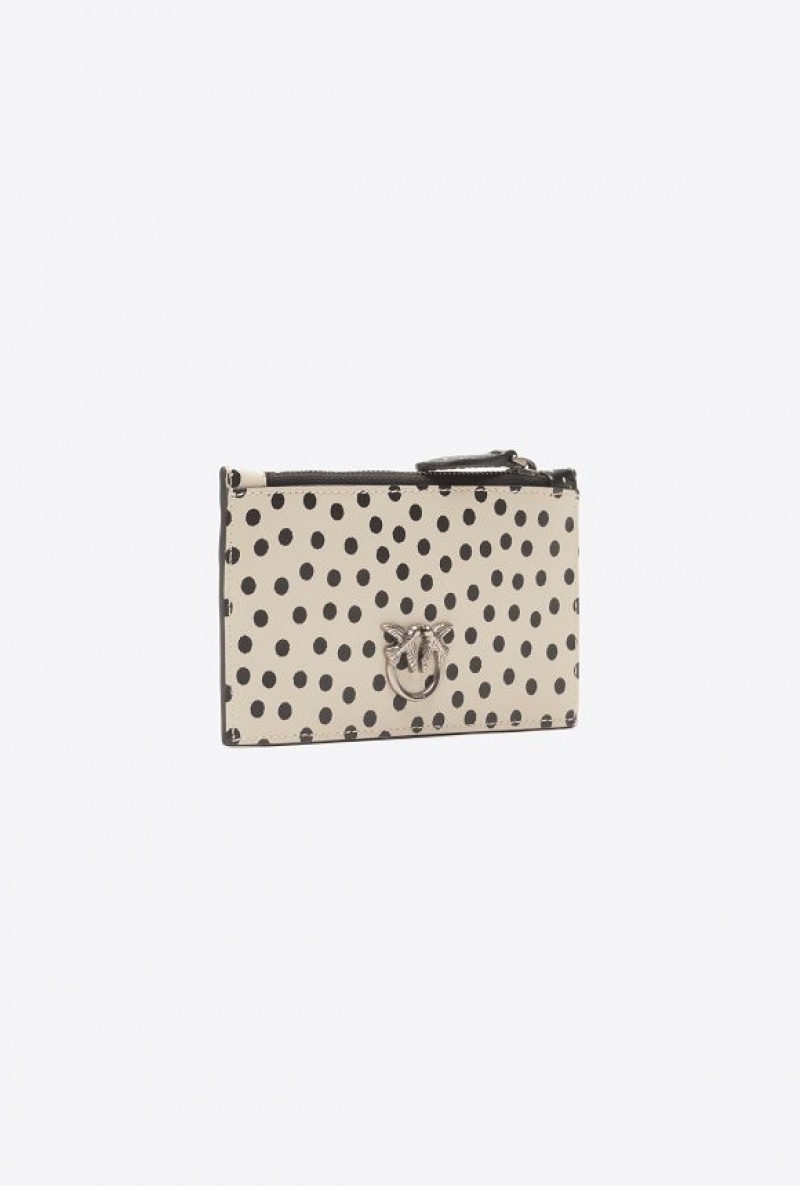 Pinko Pinko Galleria Polka-dot Card Holder With Zip BLACK/WHITE-OLD SILVER | SN-PKO32934