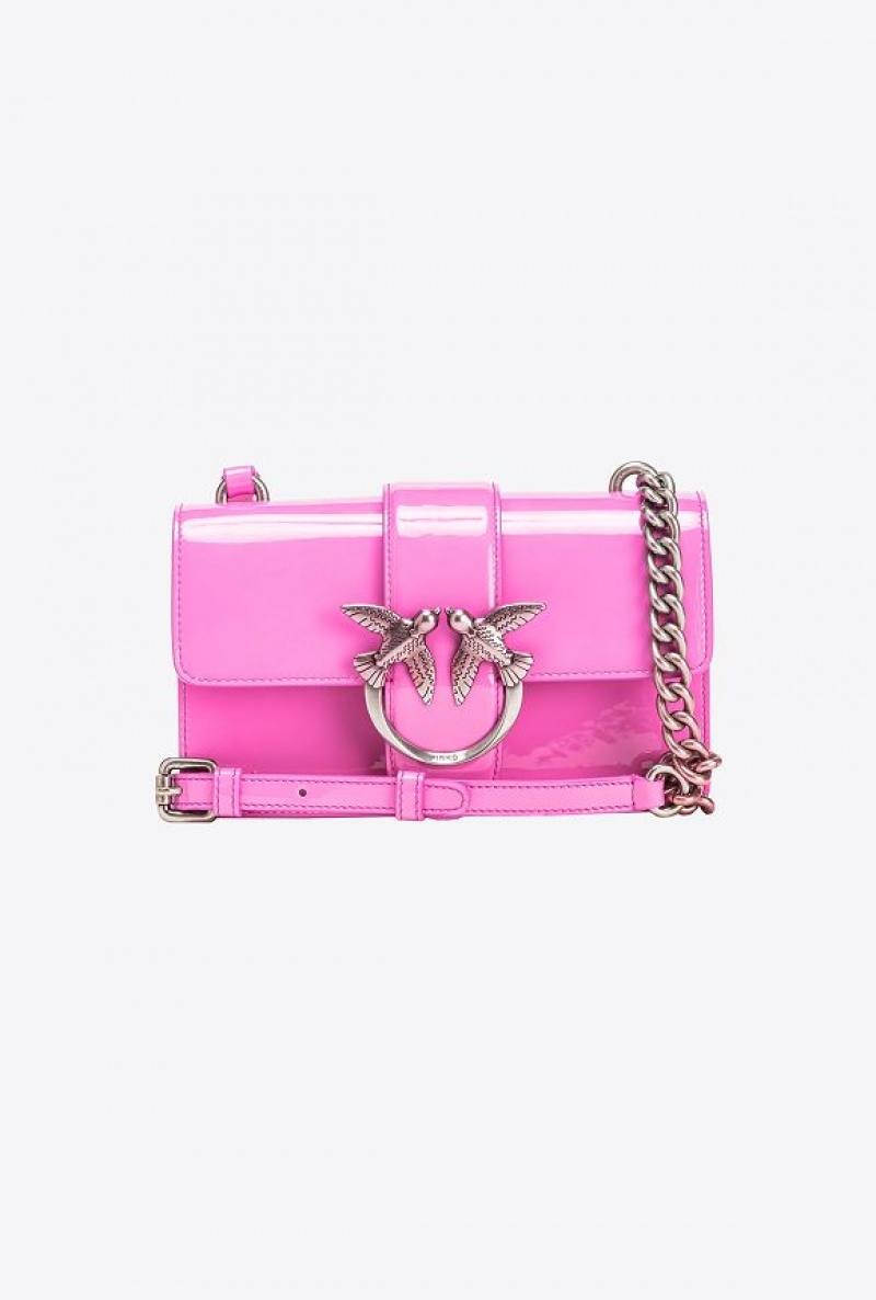 Pinko Pinko Galleria Shiny Shaded Leather Mini Love Bag One ROSE PETAL-OLD SILVER | SN-PKO32718