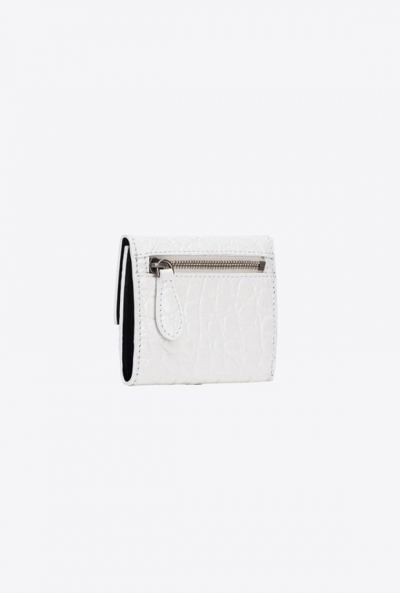 Pinko Pinko Galleria Small Wallet In White Crocodile-print Leather WHITE+WHITE-OLD SILVER | SN-PKO34268