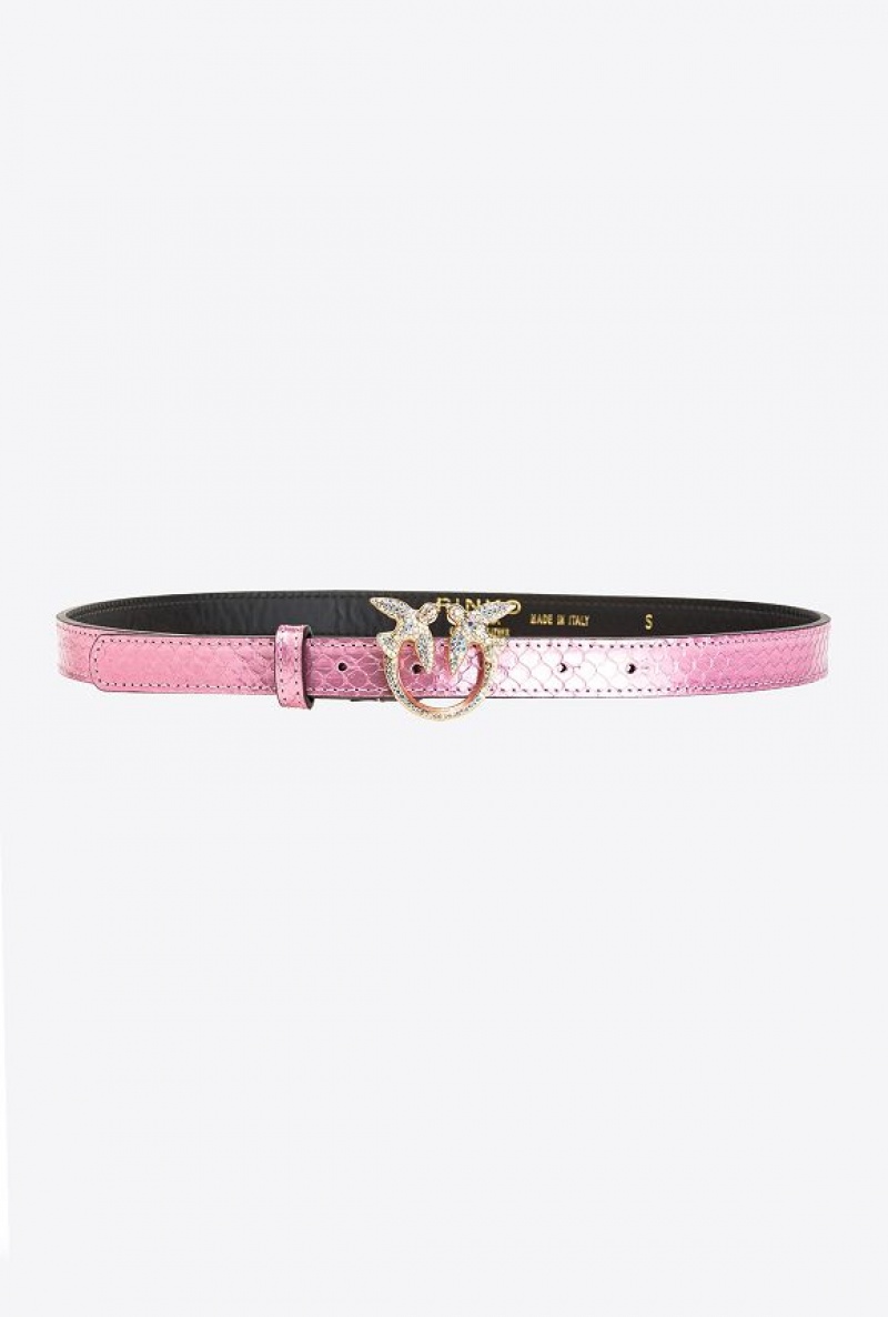 Pinko Pinko Galleria Thin Laminated Reptile Skin Belt POWDER PINK-SHINY GOLD | SN-PKO34190