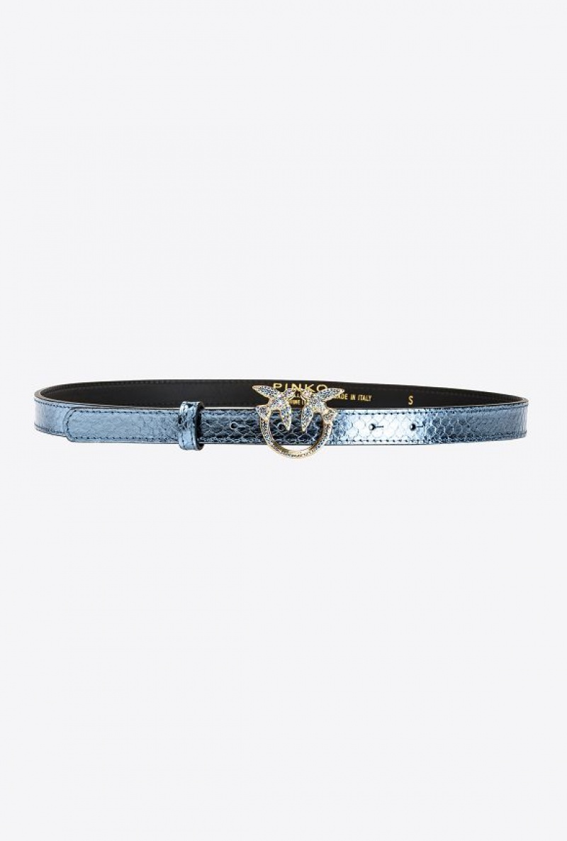 Pinko Pinko Galleria Thin Laminated Reptile Skin Belt LIGHT BLUE-SHINY GOLD | SN-PKO34191