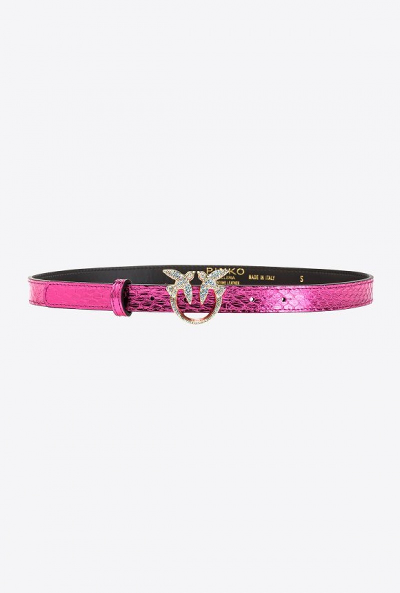 Pinko Pinko Galleria Thin Laminated Reptile Skin Belt FUCHSIA-SHINY GOLD | SN-PKO34192