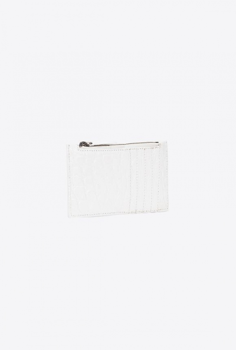 Pinko Pinko Galleria White Crocodile-print Card Holder WHITE+WHITE-OLD SILVER | SN-PKO34307