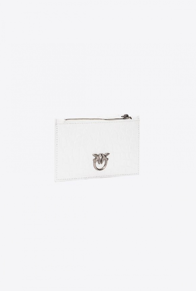 Pinko Pinko Galleria White Crocodile-print Card Holder WHITE+WHITE-OLD SILVER | SN-PKO34307