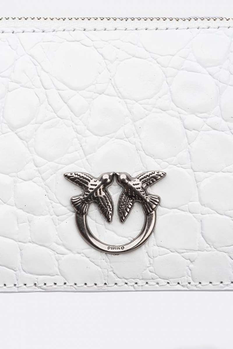 Pinko Pinko Galleria White Crocodile-print Card Holder WHITE+WHITE-OLD SILVER | SN-PKO34307