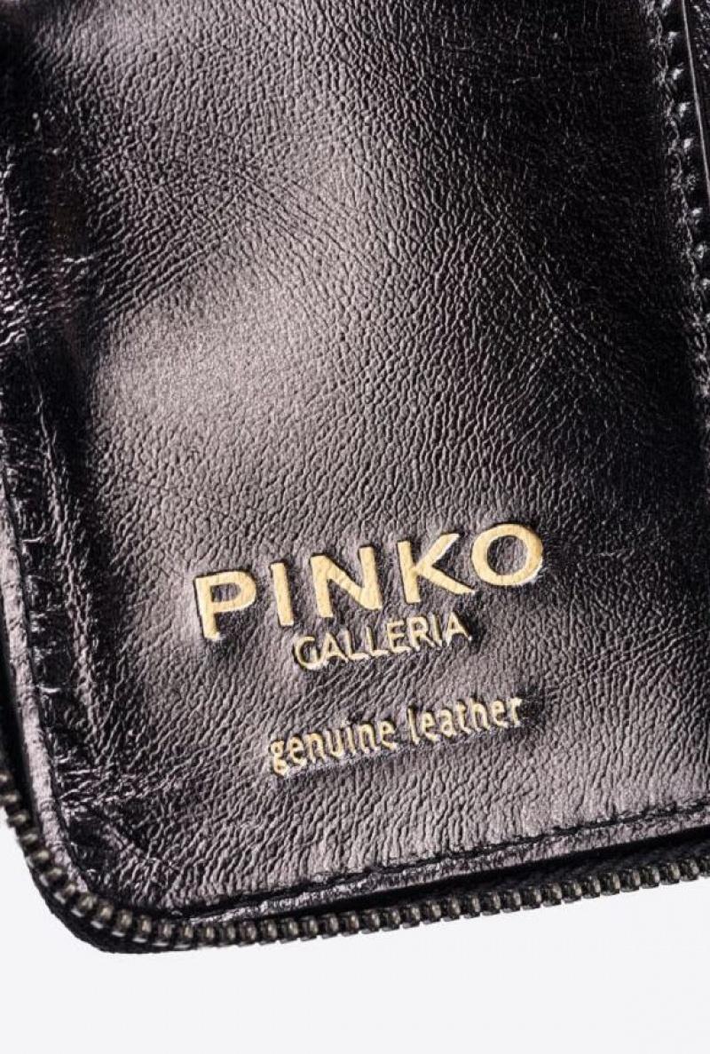 Pinko Pinko Galleria Zip-around Wallet In Laminated Leather FREE GUNMETAL GREY-BLOCK COLOUR | SN-PKO34265