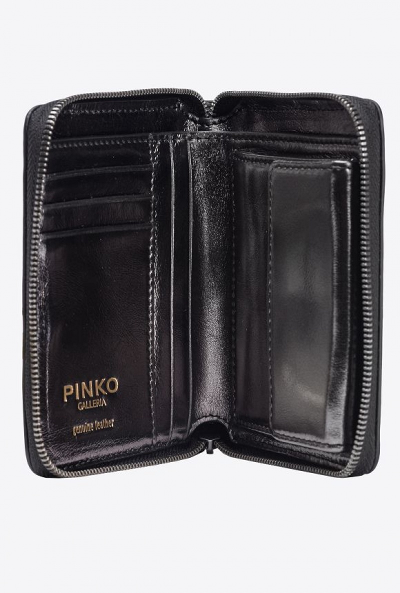 Pinko Pinko Galleria Zip-around Wallet In Laminated Leather FREE GUNMETAL GREY-BLOCK COLOUR | SN-PKO34265