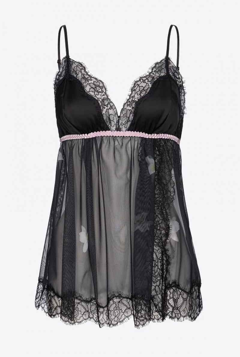 Pinko Pinko Reimagine Babydoll Tulle Top By Patrick Mcdowell BLACK/PINK | SN-PKO33331