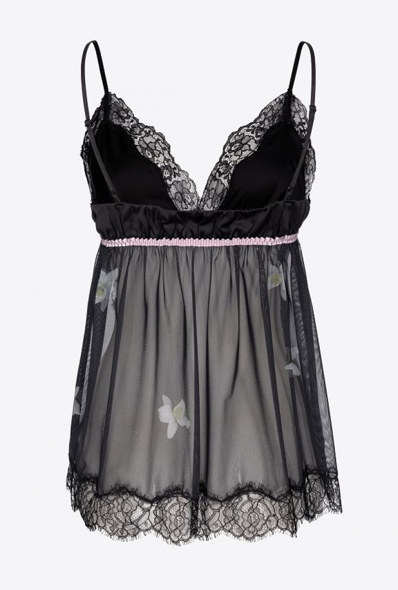 Pinko Pinko Reimagine Babydoll Tulle Top By Patrick Mcdowell BLACK/PINK | SN-PKO33331