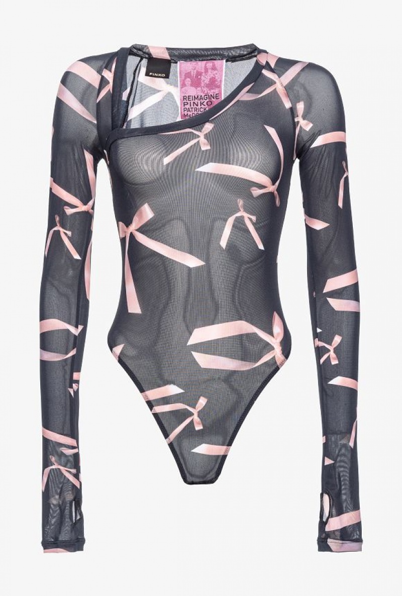 Pinko Pinko Reimagine Bow-print Bodysuit By Patrick Mcdowell BLACK/PINK | SN-PKO33230