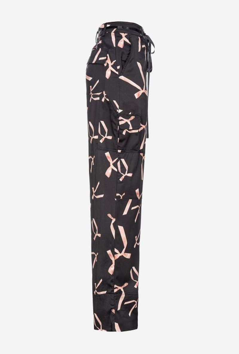 Pinko Pinko Reimagine Bow-print Cargo Trousers By Patrick Mcdowell BLACK/PINK | SN-PKO33689