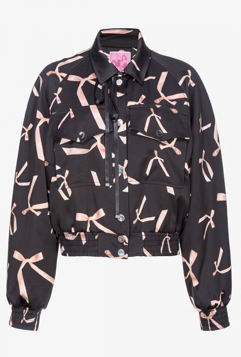 Pinko Pinko Reimagine Bow-print Satin Bomber Jacket By Patrick Mcdowell BLACK/PINK | SN-PKO33578