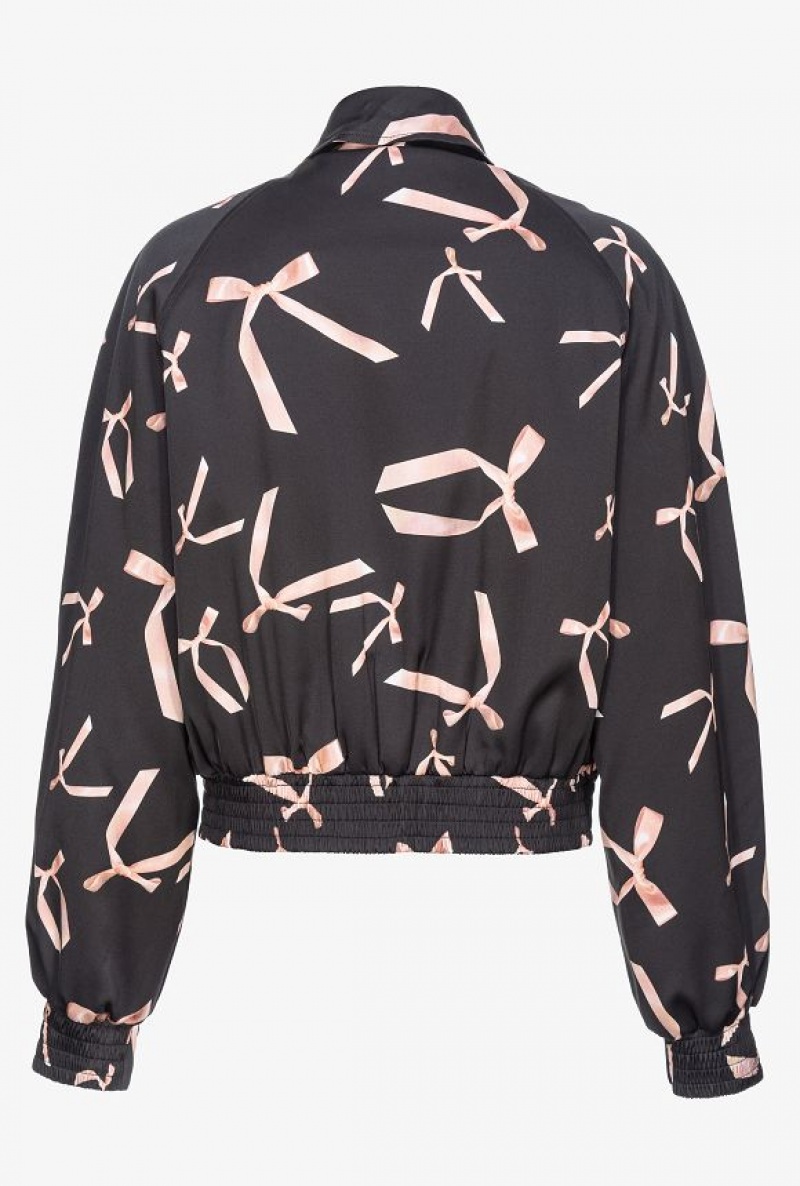 Pinko Pinko Reimagine Bow-print Satin Bomber Jacket By Patrick Mcdowell BLACK/PINK | SN-PKO33578