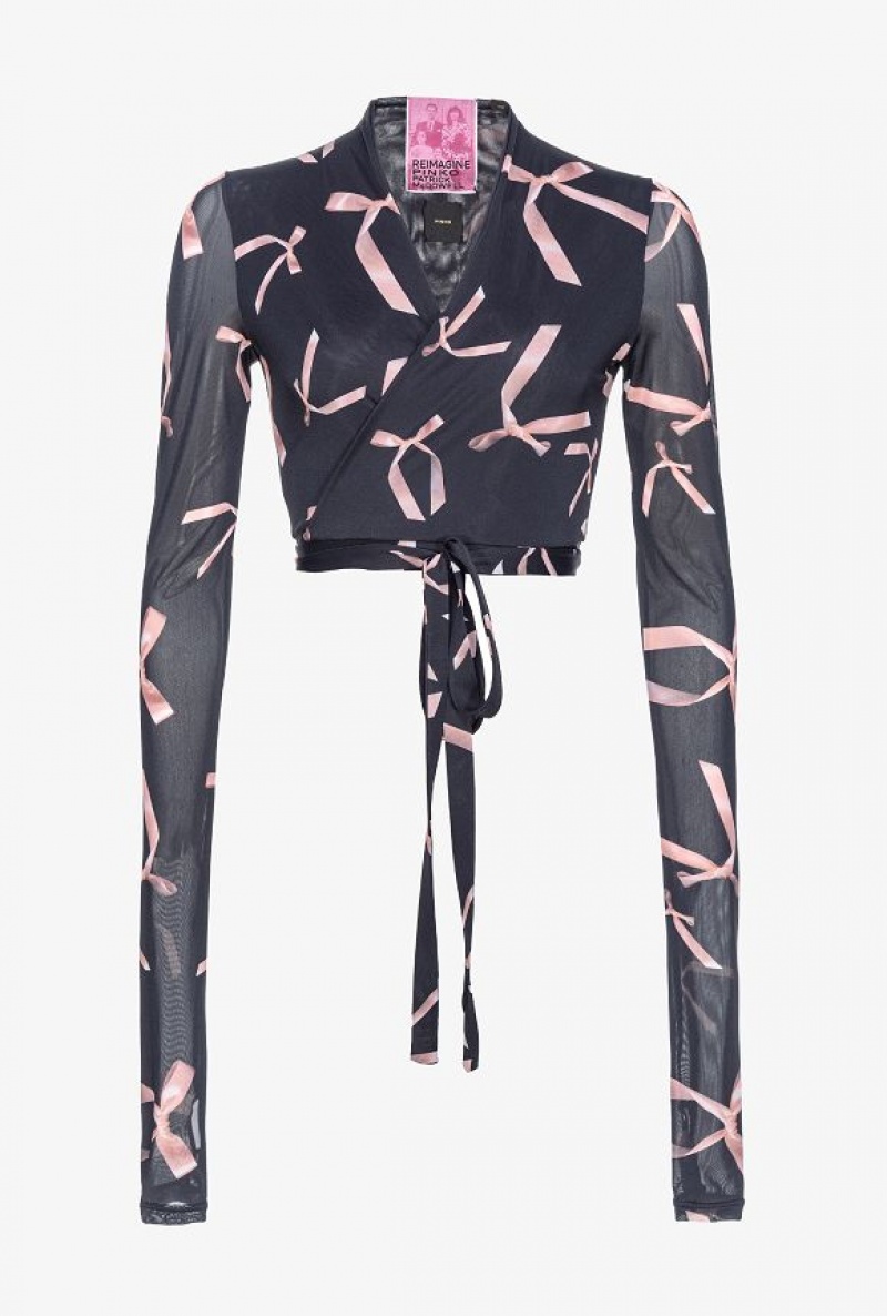 Pinko Pinko Reimagine Bow-print Short Cardigan By Patrick Mcdowell BLACK/PINK | SN-PKO33232