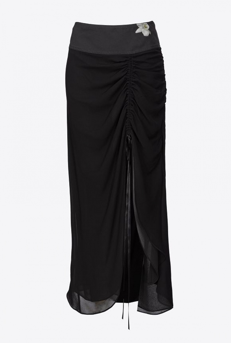 Pinko Pinko Reimagine Georgette Midi Skirt By Patrick Mcdowell LIMO BLACK | SN-PKO34060