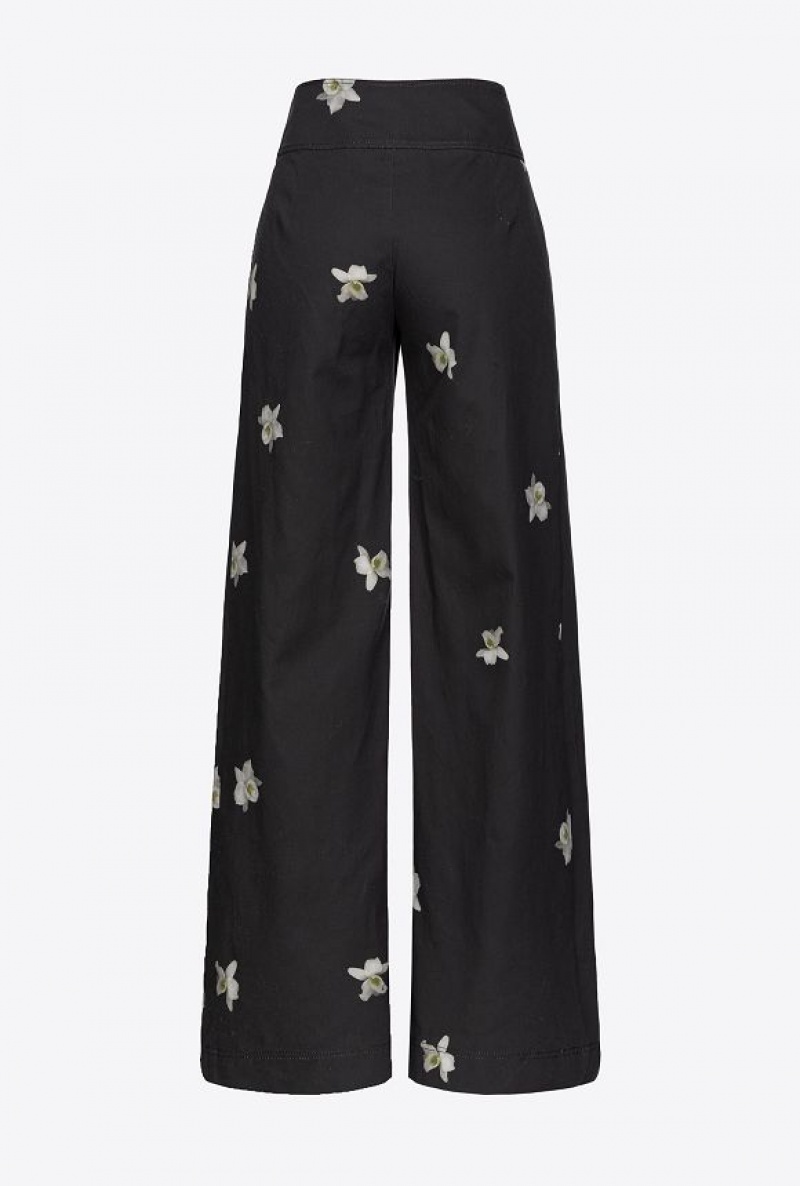 Pinko Pinko Reimagine Orchid-print Wide-leg Trousers By Patrick Mcdowell BLACK/WHITE | SN-PKO33729