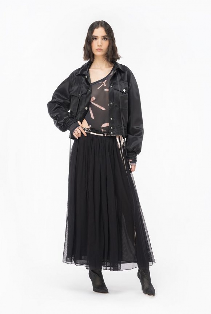 Pinko Pinko Reimagine Satin Bomber Jacket By Patrick Mcdowell LIMO BLACK | SN-PKO33577