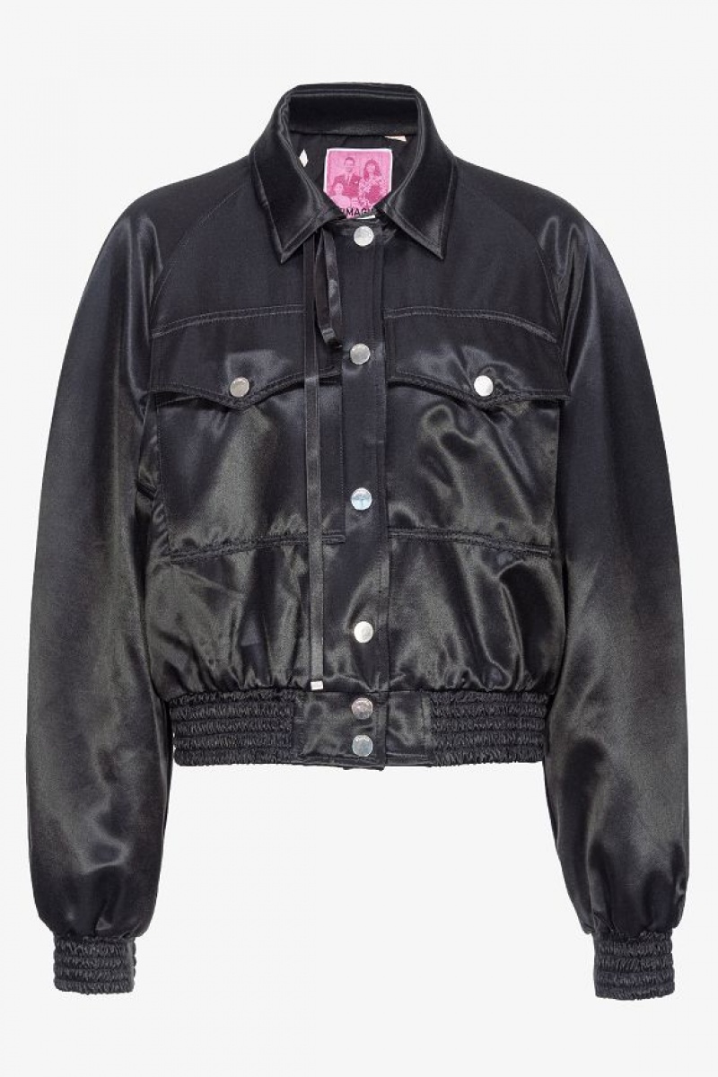 Pinko Pinko Reimagine Satin Bomber Jacket By Patrick Mcdowell LIMO BLACK | SN-PKO33577