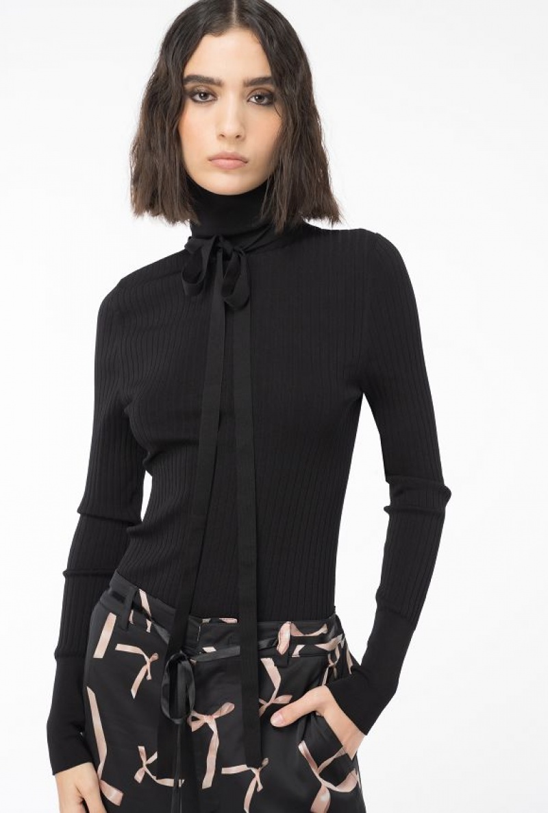 Pinko Pinko Reimagine Silk-blend Turtleneck Sweater By Patrick Mcdowell LIMO BLACK | SN-PKO33405