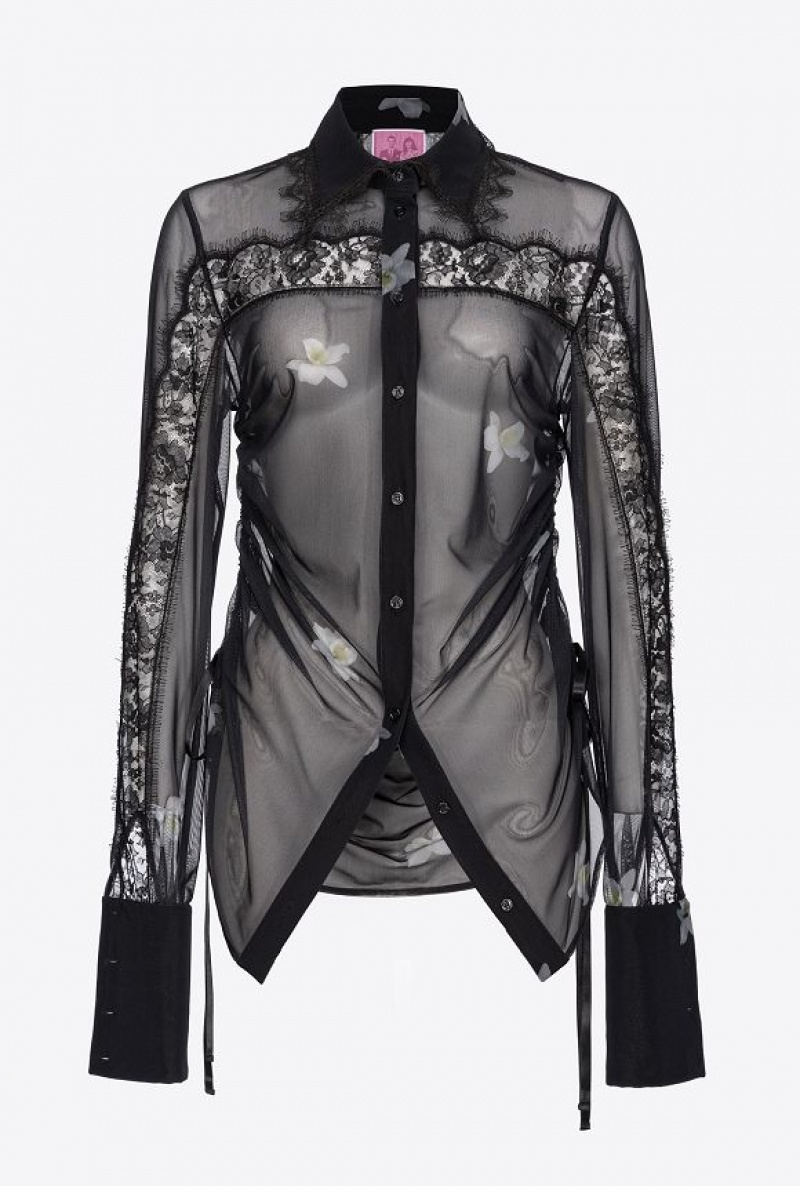 Pinko Pinko Reimagine Transparent Shirt By Patrick Mcdowell BLACK/WHITE | SN-PKO33173