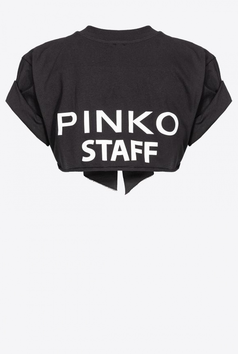 Pinko Pinko Staff Crop Top With Bow BLACK/WHITE | SN-PKO33285