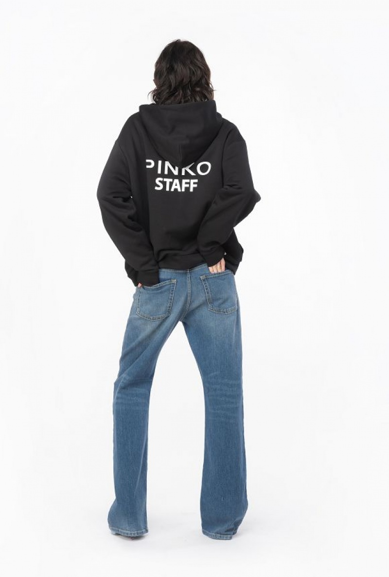 Pinko Pinko Staff Zipped Sweatshirt BLACK/WHITE | SN-PKO33480