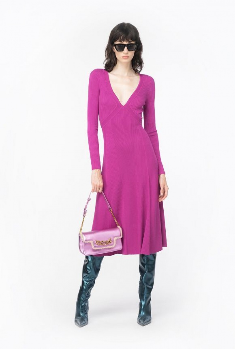 Pinko Plated Knit Midi Dress BOUGAINVILLEA PURPLE | SN-PKO33097