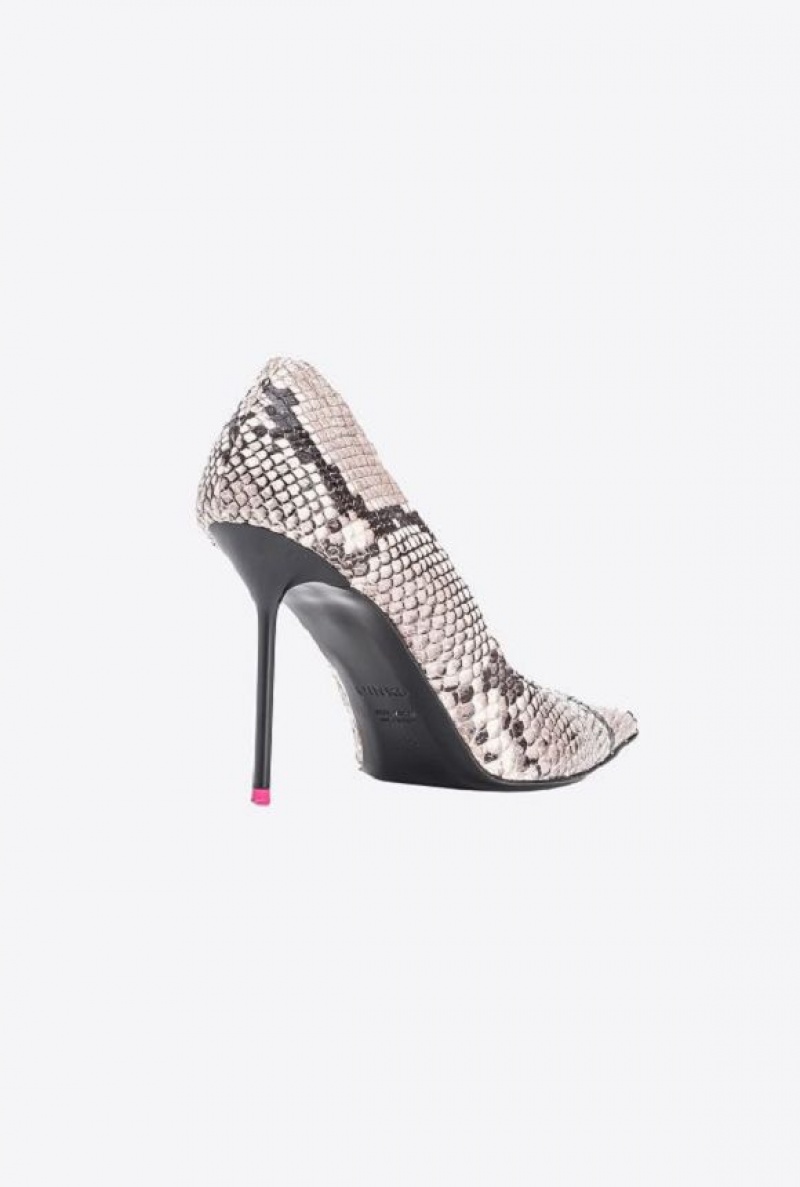 Pinko Pointed-toe Python-print Pumps BLACK/IVORY | SN-PKO34156