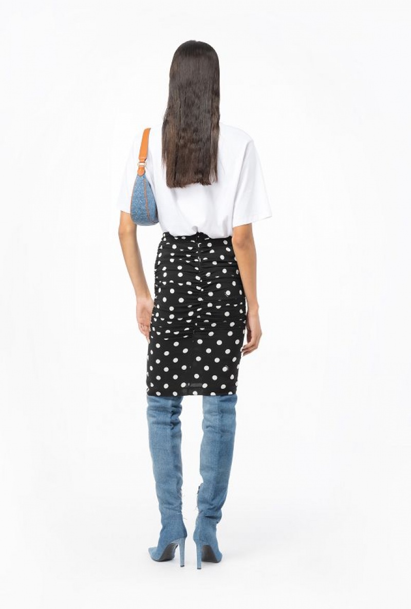 Pinko Polka-dot Calf-length Skirt BLACK/WHITE | SN-PKO34088