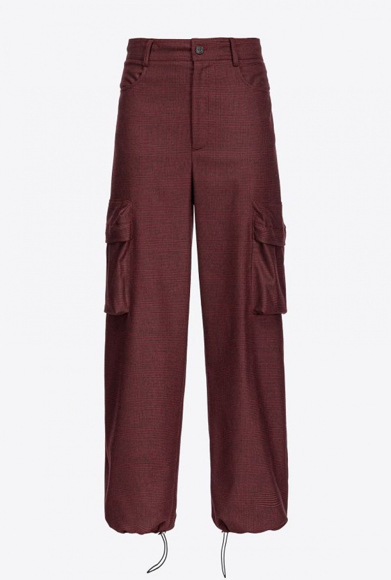 Pinko Prince-of-wales Flannel Cargo Trousers BURGUNDY/BLACK | SN-PKO33796