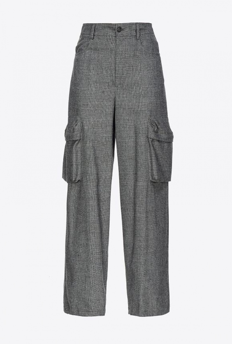 Pinko Prince-of-wales Flannel Cargo Trousers GREY/BLACK | SN-PKO33798