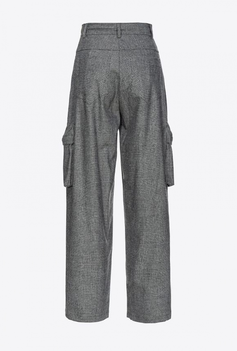 Pinko Prince-of-wales Flannel Cargo Trousers GREY/BLACK | SN-PKO33798