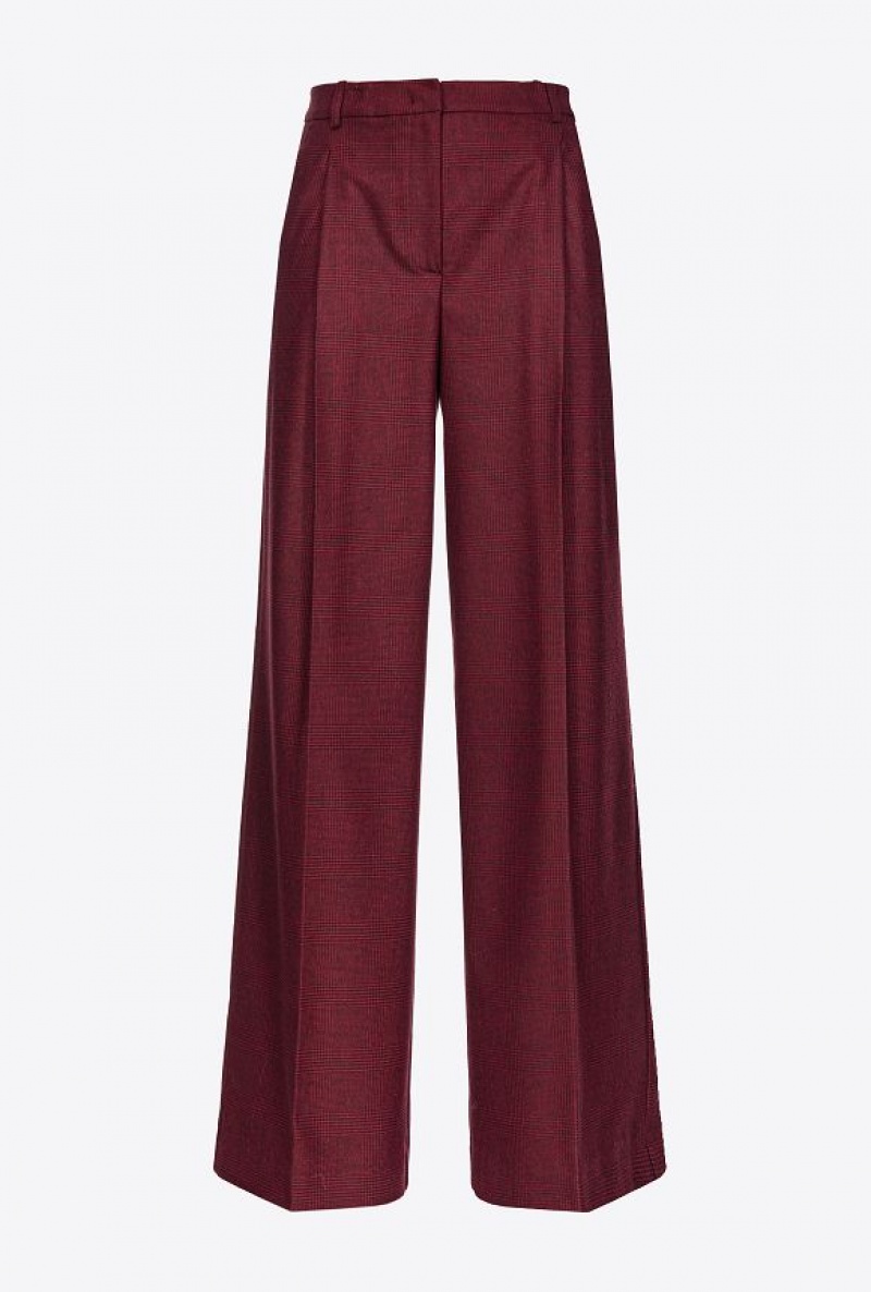 Pinko Prince-of-wales Flannel Palazzo Trousers BURGUNDY/BLACK | SN-PKO33799