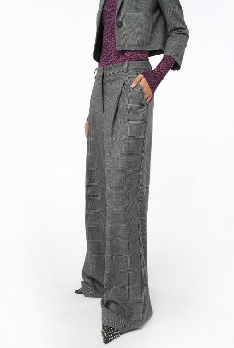 Pinko Prince-of-wales Flannel Palazzo Trousers GREY/BLACK | SN-PKO33800