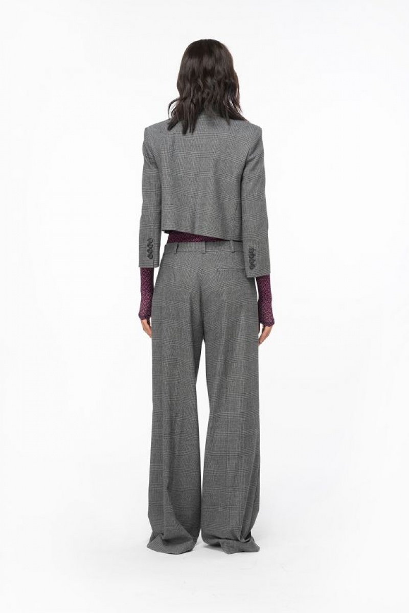 Pinko Prince-of-wales Flannel Palazzo Trousers GREY/BLACK | SN-PKO33800