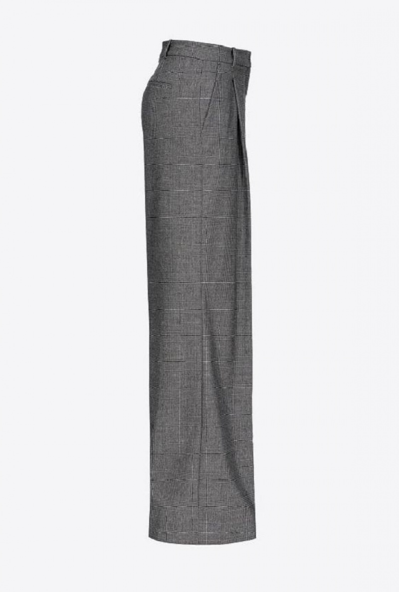 Pinko Prince-of-wales Flannel Palazzo Trousers GREY/BLACK | SN-PKO33800