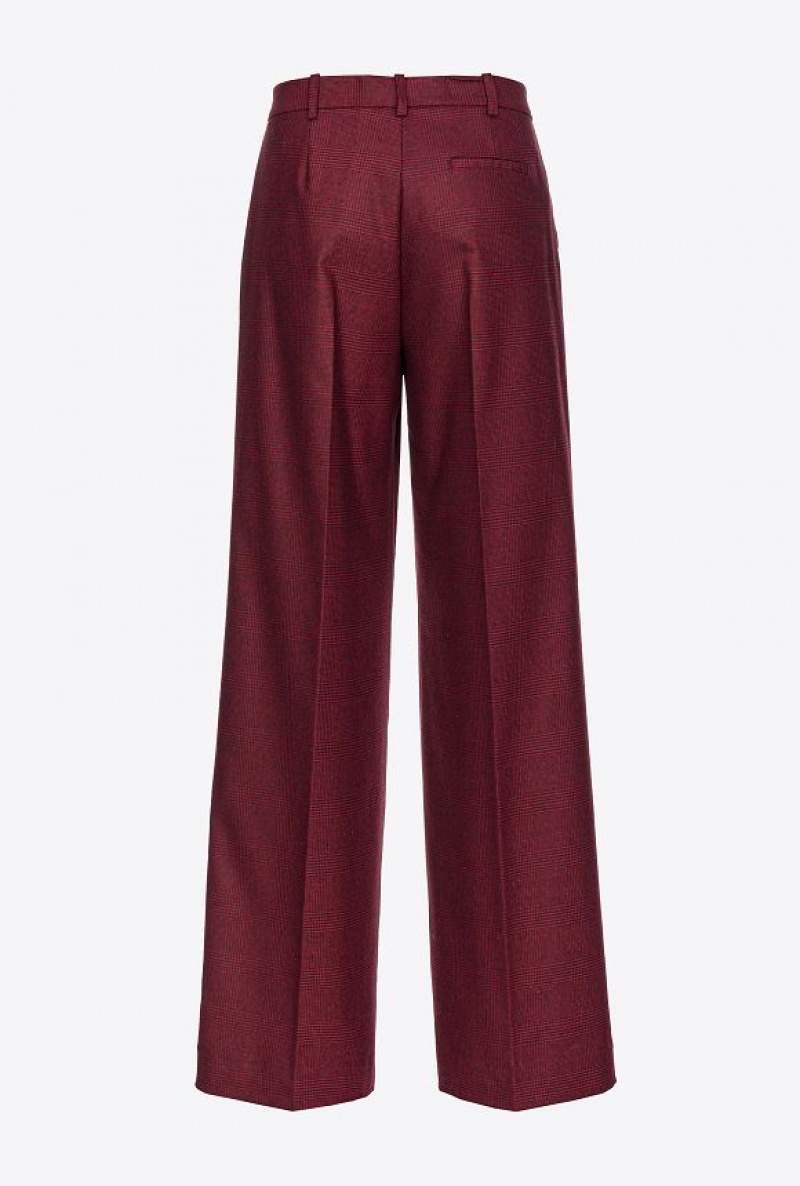 Pinko Prince-of-wales Flannel Palazzo Trousers BURGUNDY/BLACK | SN-PKO33837