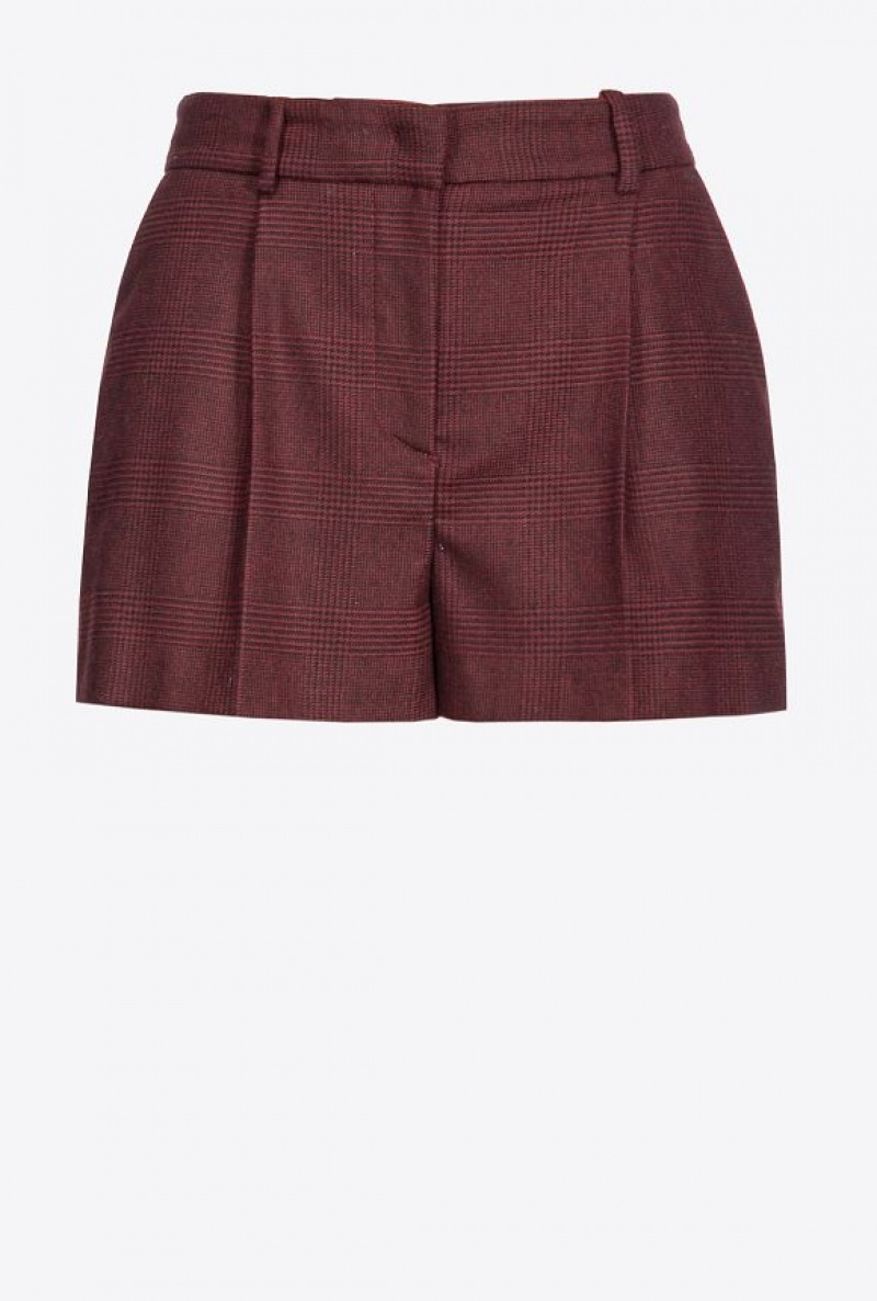 Pinko Prince-of-wales Flannel Shorts BURGUNDY/BLACK | SN-PKO33737