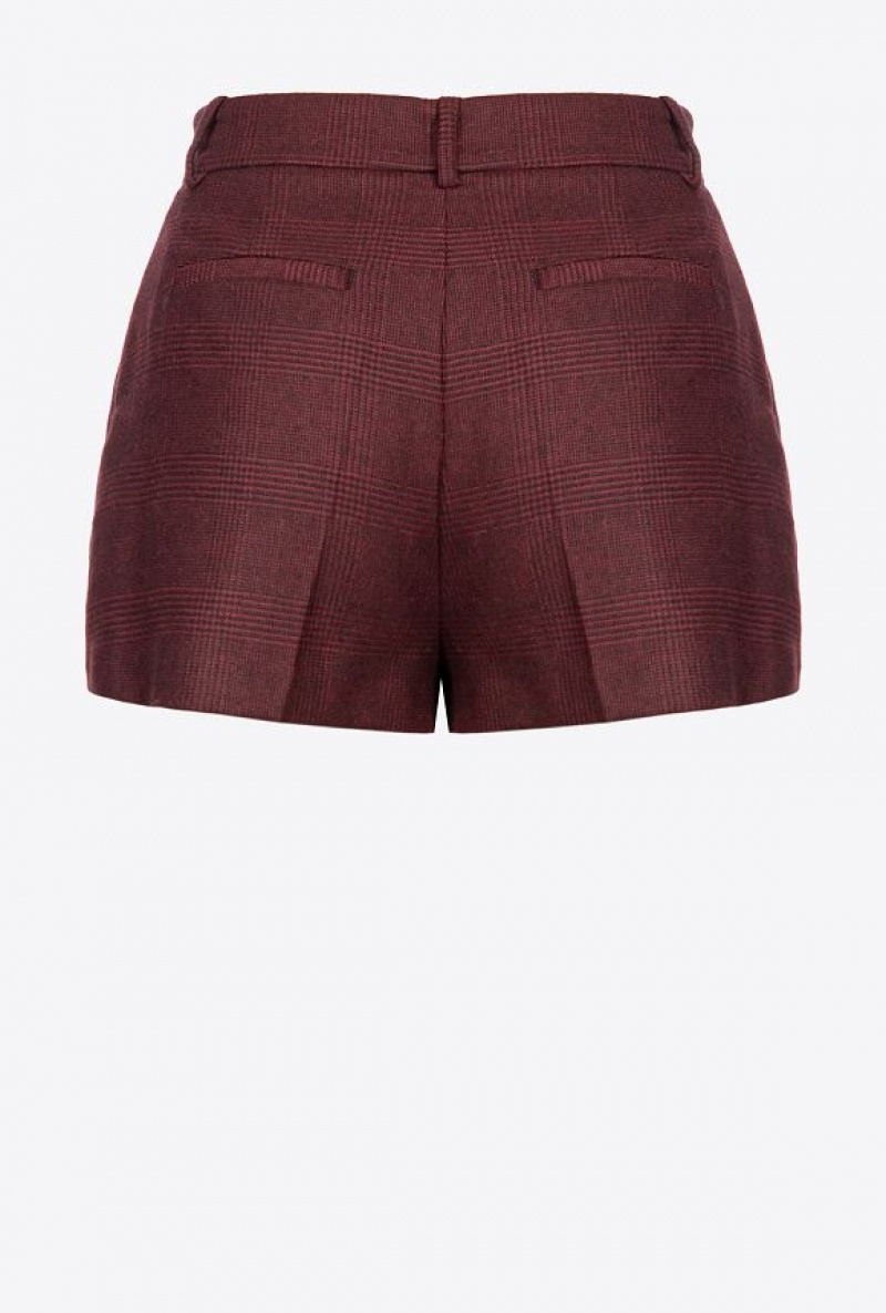 Pinko Prince-of-wales Flannel Shorts BURGUNDY/BLACK | SN-PKO33737