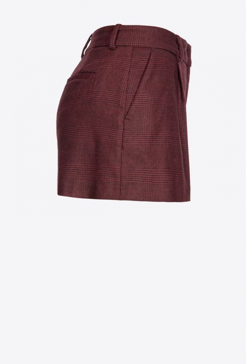 Pinko Prince-of-wales Flannel Shorts BURGUNDY/BLACK | SN-PKO33880