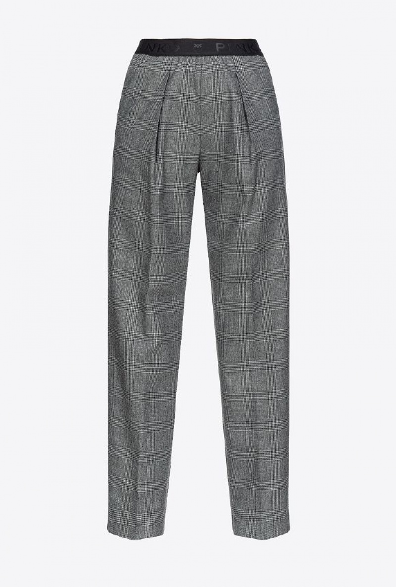 Pinko Prince-of-wales Trousers With Elasticated Waist GREY/BLACK | SN-PKO33783